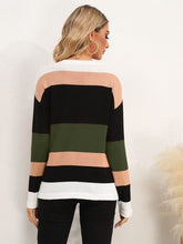Load image into Gallery viewer, Striped Round Neck Dropped Shoulder Sweater