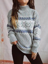 Load image into Gallery viewer, Geometric Mock Neck Dropped Shoulder Sweater