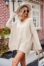 Load image into Gallery viewer, V-Neck Slit Exposed Seam Sweater
