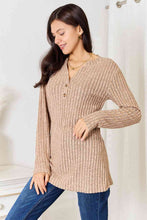 Load image into Gallery viewer, Double Take Notched Neck Ribbed Long Sleeve T-Shirt