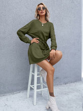 Load image into Gallery viewer, Drawstring Round Neck Dropped Shoulder Mini Dress