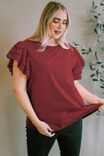 Load image into Gallery viewer, Plus Size Eyelet Round Neck Short Sleeve Blouse