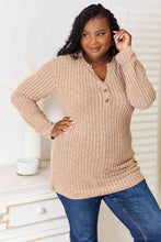 Load image into Gallery viewer, Double Take Notched Neck Ribbed Long Sleeve T-Shirt