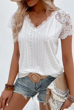 Load image into Gallery viewer, Eyelet Lace Detail V-Neck T-Shirt