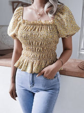 Load image into Gallery viewer, Frill Smocked Square Neck Short Sleeve Blouse
