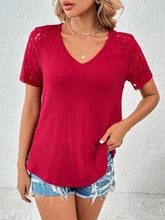 Load image into Gallery viewer, Lace Detail V-Neck Short Sleeve T-Shirt