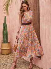 Load image into Gallery viewer, Ruffled Printed V-Neck Cap Sleeve Tiered Dress