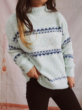 Load image into Gallery viewer, Geometric Mock Neck Dropped Shoulder Sweater