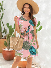 Load image into Gallery viewer, Drawstring Printed V-Neck Mini Dress