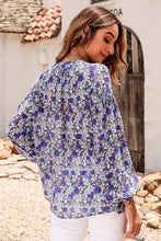 Load image into Gallery viewer, Printed Notched Balloon Sleeve Blouse