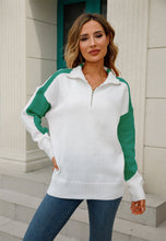 Load image into Gallery viewer, Two-Tone Collared Neck Dropped Shoulder Knit Top