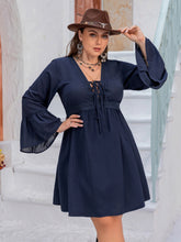 Load image into Gallery viewer, Plus Size Tie Front V-Neck Flare Sleeve Dress