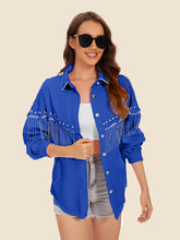 Load image into Gallery viewer, Raw Hem Fringe Detail Denim Jacket
