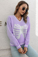 Load image into Gallery viewer, Skeleton Pattern V-Neck Long Sleeve Pullover Sweater
