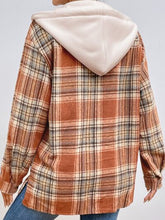 Load image into Gallery viewer, Plaid Button Up Drawstring Hooded Jacket