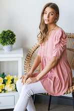Load image into Gallery viewer, Heimish Full Size Waffle Knit V-Neck Babydoll Top