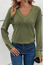 Load image into Gallery viewer, Decorative Button V-Neck Long Sleeve T-Shirt