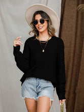 Load image into Gallery viewer, Openwork Round Neck Raglan Sleeve Sweater