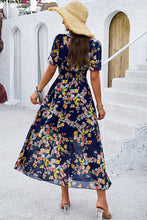 Load image into Gallery viewer, Smocked Floral V-Neck Short Sleeve Dress