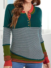 Load image into Gallery viewer, Striped Contrast Notched Long Sleeve Sweater