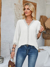Load image into Gallery viewer, Lace Detail V-Neck Three-Quarter Sleeve Blouse