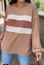 Load image into Gallery viewer, Ribbed Color Block Exposed Seam Round Neck Blouse