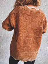 Load image into Gallery viewer, Notched Dropped Shoulder Long Sleeve Sweater