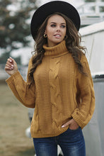Load image into Gallery viewer, Cable-Knit Turtleneck Dropped Shoulder Sweater