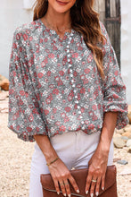 Load image into Gallery viewer, Printed Notched Balloon Sleeve Blouse