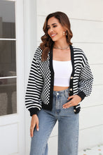 Load image into Gallery viewer, Button-Down Stripe &amp; Plaid Contrast Pattern Cardigan