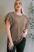 Load image into Gallery viewer, Plus Size Eyelet Round Neck Short Sleeve Blouse