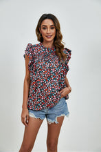 Load image into Gallery viewer, Ruffled Ditsy Floral Mock Neck Cap Sleeve Blouse
