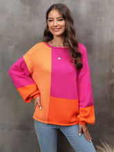 Load image into Gallery viewer, Color Block Round Neck Dropped Shoulder Sweater
