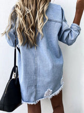 Load image into Gallery viewer, Raw Hem Collared Neck Long Sleeve Denim Jacket