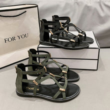 Load image into Gallery viewer, Open Toe Back Zipper Flat Sandals