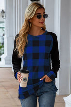 Load image into Gallery viewer, Plaid Round Neck Long Sleeve T-Shirt