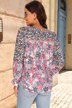 Load image into Gallery viewer, Floral Round Neck Flounce Sleeve Blouse