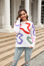 Load image into Gallery viewer, Printed Round Neck Dropped Shoulder Pullover Sweater