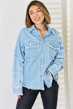 Load image into Gallery viewer, PEACE Raw Hem Dropped Shoulder Denim Top