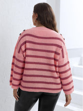 Load image into Gallery viewer, Plus Size Striped Dropped Shoulder Sweater