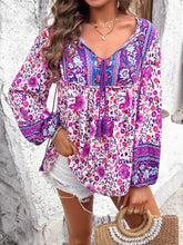 Load image into Gallery viewer, Printed Tie Neck Long Sleeve Blouse