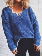 Load image into Gallery viewer, Notched Dropped Shoulder Long Sleeve Sweater