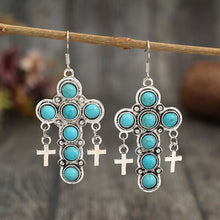 Load image into Gallery viewer, Artificial Turquoise Cross Shape Earrings
