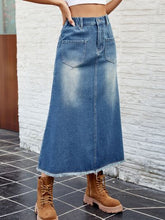 Load image into Gallery viewer, Raw Hem Buttoned Denim Skirt with Pockets