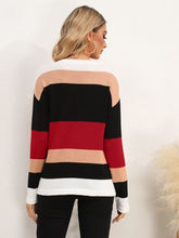 Load image into Gallery viewer, Striped Round Neck Dropped Shoulder Sweater