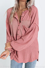 Load image into Gallery viewer, Half Button Raw Hem Long Sleeve Blouse