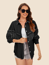 Load image into Gallery viewer, Raw Hem Fringe Detail Denim Jacket