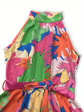 Load image into Gallery viewer, Tied Printed Mock Neck Sleeveless Dress