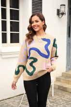 Load image into Gallery viewer, Printed Round Neck Dropped Shoulder Pullover Sweater