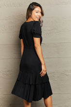 Load image into Gallery viewer, Decorative Button Surplice Ruffle Hem Dress